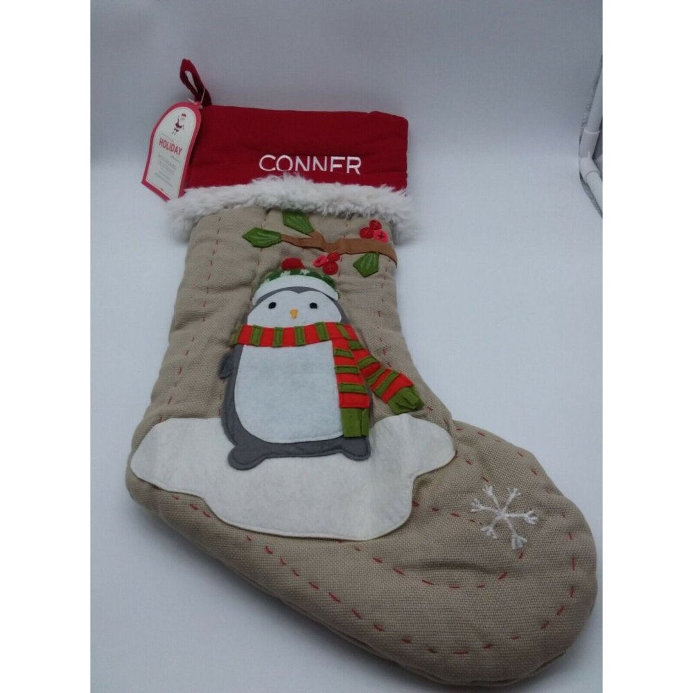 Pottery Barn Kids Conner Woodland Christmas Stocking Penguin Holiday Quilted